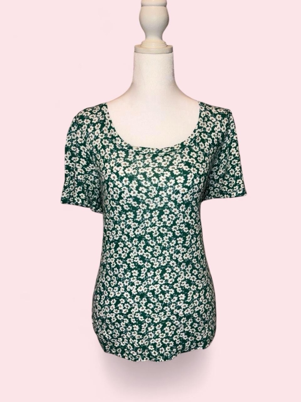 Lucky Brand Green Floral Scoop Neck Tee
